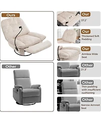 Rainsken Swivel Rocker Recliner Chair, Single Lounge Gliding Rocking Chair with Phone Holder, Comfortable Reading Chair for Living Room, Office