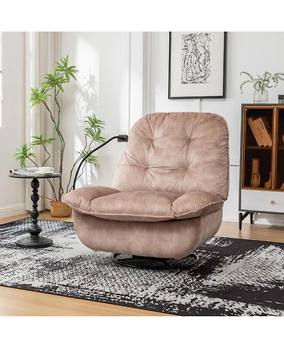 Rainsken Swivel Rocking Recliner Chair, Single Lounge Chair with Phone Holder, Comfortable Relaxing Chair for Living Room and Office