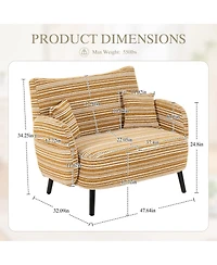 Rainsken 47.6" Boucle Accent Chair, Modern Loveseat Sofa, Deep Seat Chaise with Pillows and Storage Pockets for Living Room, Home Office