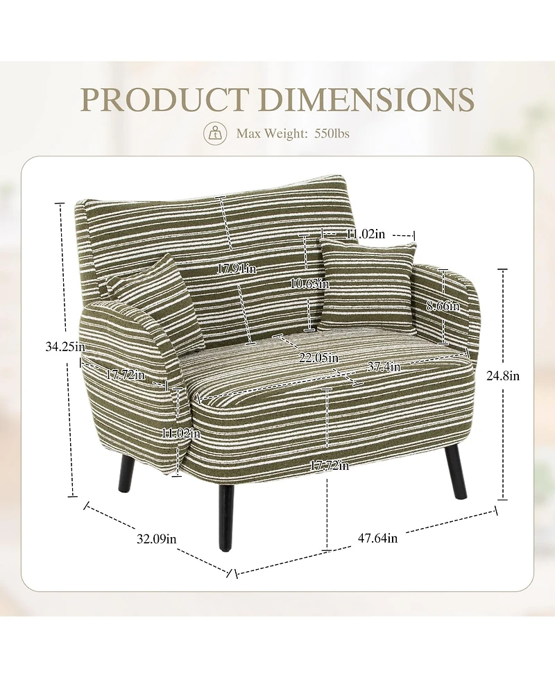 Rainsken 47.6 inches Boucle Accent Chair and Modern Loveseat Sofa, Deep-Seat Chaise with Pillows and Storage Pockets for Living Room and Home Office