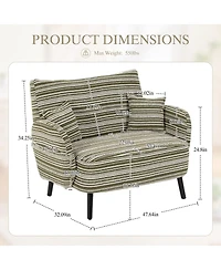 Rainsken 47.6 inches Boucle Accent Chair and Modern Loveseat Sofa, Deep-Seat Chaise with Pillows and Storage Pockets for Living Room and Home Office