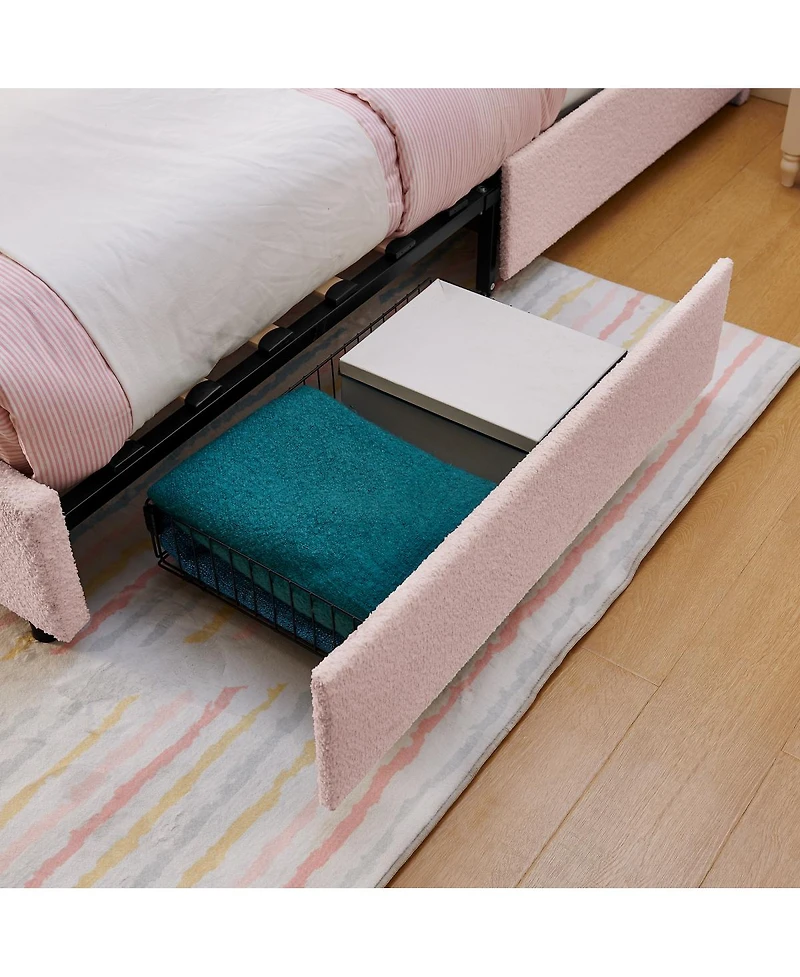 Streamdale Furniture Twin Rabbit Ear Upholstered Bed w/Led and 4 Drawers