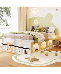 Streamdale Furniture Platform Bed w/ Bookshelf, Led, Drawer