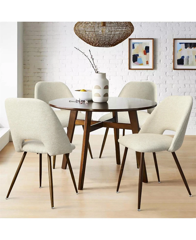 Maison Boucle Set of 4 Upholstered Dining Chairs, Modern Fabric, Walnut Metal Legs