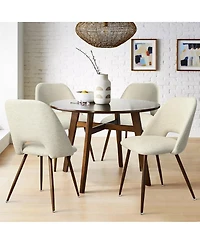 Maison Boucle Set of 4 Upholstered Dining Chairs, Modern Fabric, Walnut Metal Legs
