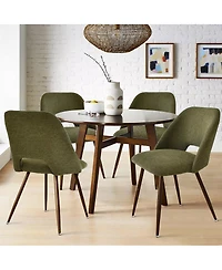 Maison Boucle Set of 4 Upholstered Dining Chairs, Modern Fabric, Walnut Metal Legs