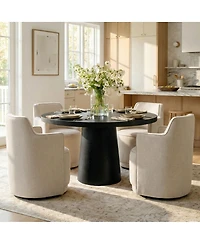 Maison Boucle Swivel Dining Armchair, Upholstered Barrel Accent Chair, 1 Pc