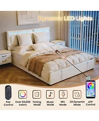 Streamdale Furniture Faux Leather Lift Storage Bed with Led Headboard and Usb-c