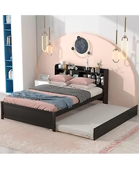 Streamdale Furniture Bed with Trundle and Bookcase Headboard, Espresso