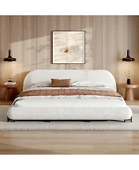 Streamdale Furniture Cal King Boucle Upholstered Platform Bed w/ Curve Headboard