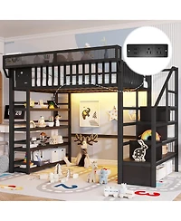 Streamdale Furniture Full Loft Bed w/ 4-Shelf Storage and Charging Station