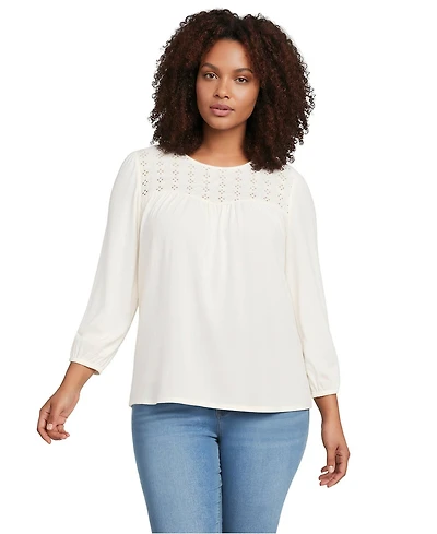 Lands' End Plus 3/4 Sleeve Eyelet Mix Flowy Top