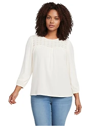 Lands' End Plus 3/4 Sleeve Eyelet Mix Flowy Top