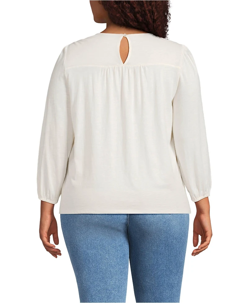 Lands' End Plus 3/4 Sleeve Eyelet Mix Flowy Top