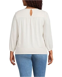 Lands' End Plus 3/4 Sleeve Eyelet Mix Flowy Top