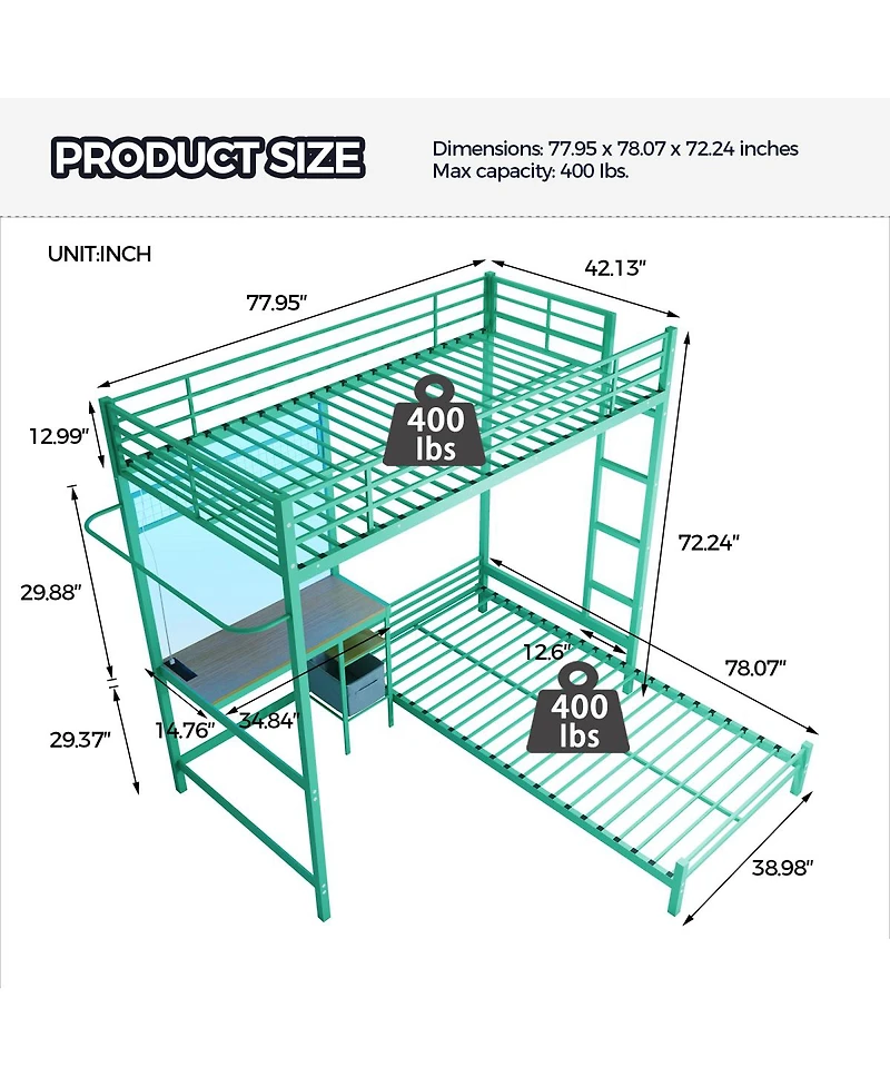 Streamdale Furniture L-Shaped Twin Bunk Bed w/ Desk, Storage