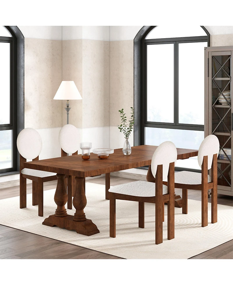 Gymax 4PCS Dining Chairs Upholstered Sherpa Fabric Kitchen Chairs w/ Rubber Wood Legs