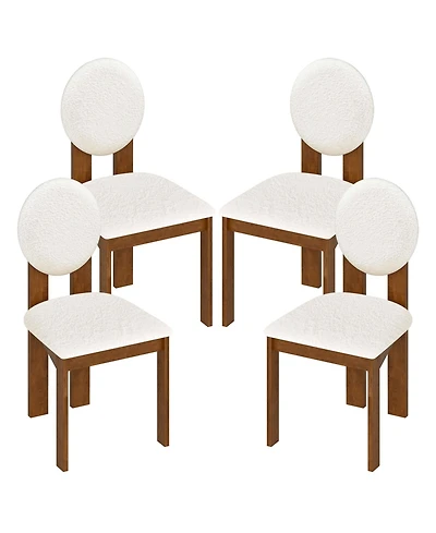 Gymax 4PCS Dining Chairs Upholstered Sherpa Fabric Kitchen Chairs w/ Rubber Wood Legs