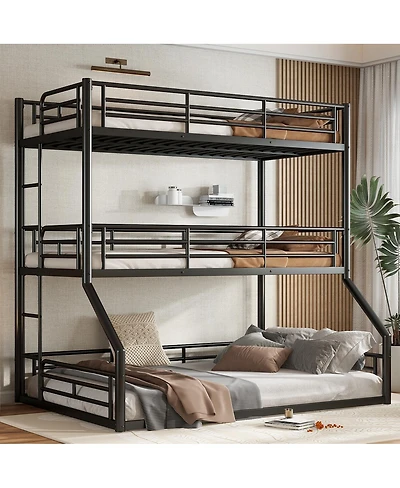 Streamdale Furniture Metal Triple Bunk Bed with Guardrails