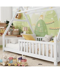 Streamdale Furniture House Bed with Light, Low Floor, Fence and Roof