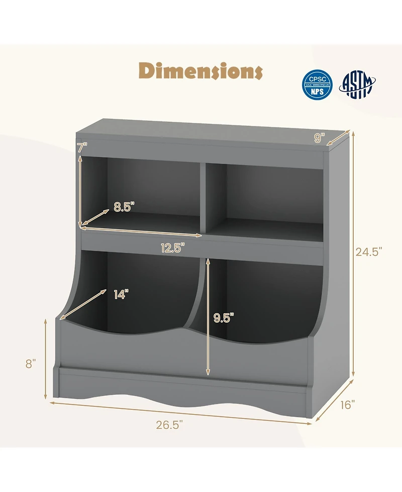 Sugift Toy Storage Organizer 4-Cubby Kids Bookcase for Toys and Books