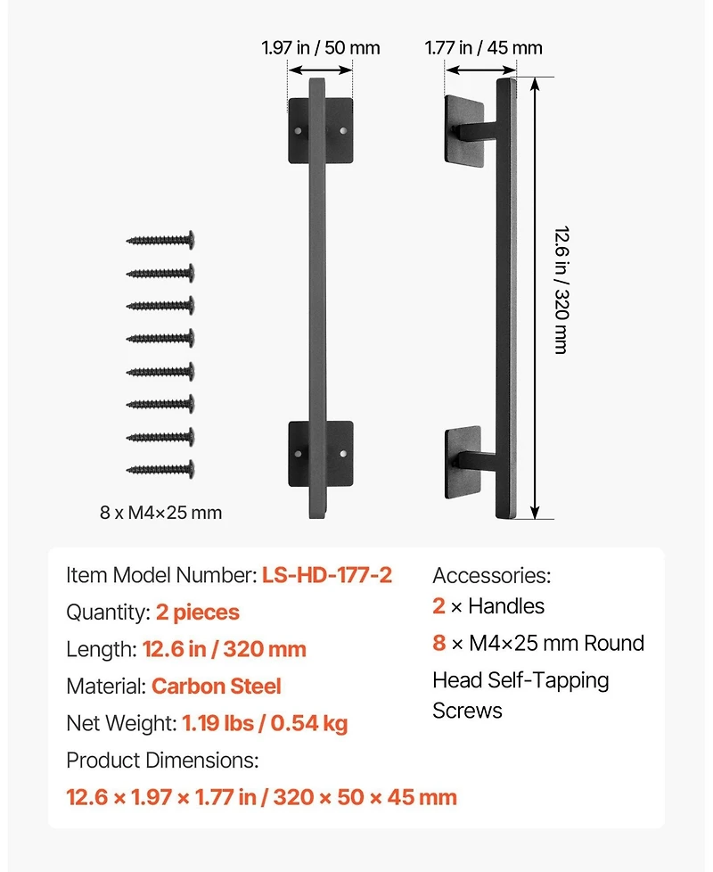 Sugift Barn Door Handle, 2Pcs 12.6" Rustic Steel Gate Handles for Outdoor Use