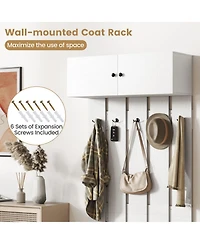 Gouun Wall Mounted Entryway Coat Rack with Storage Cabinet and 5 Hooks