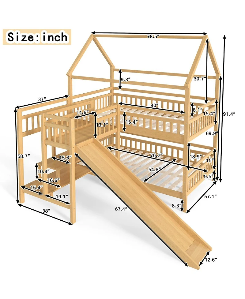 Streamdale Furniture House Bunk Bed with Slide and Storage Stairs