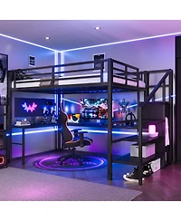 Streamdale Furniture Xl Loft Bed w/Desk, Wardrobe, Usb, Led