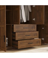 Streamdale Furniture 6-Door Armoire Wardrobe with 3 Drawers and Rod