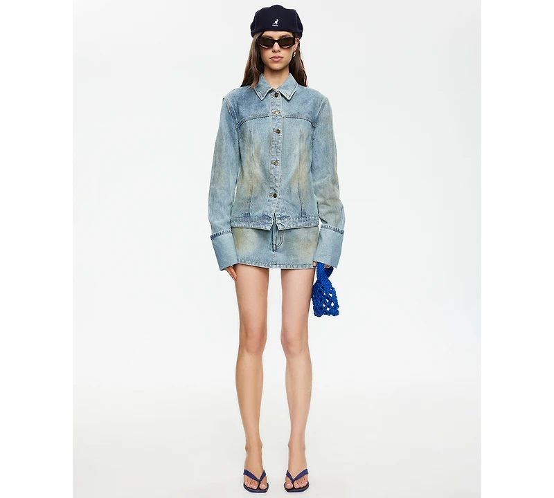 Lioness Women's The Bronx Spread Collar Button-Front Cotton Denim Jacket
