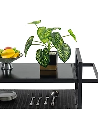 sumyeg Outdoor Wicker Bar Cart with Wheels, Rattan Beverage Serving Cart with Glass Top for Patio