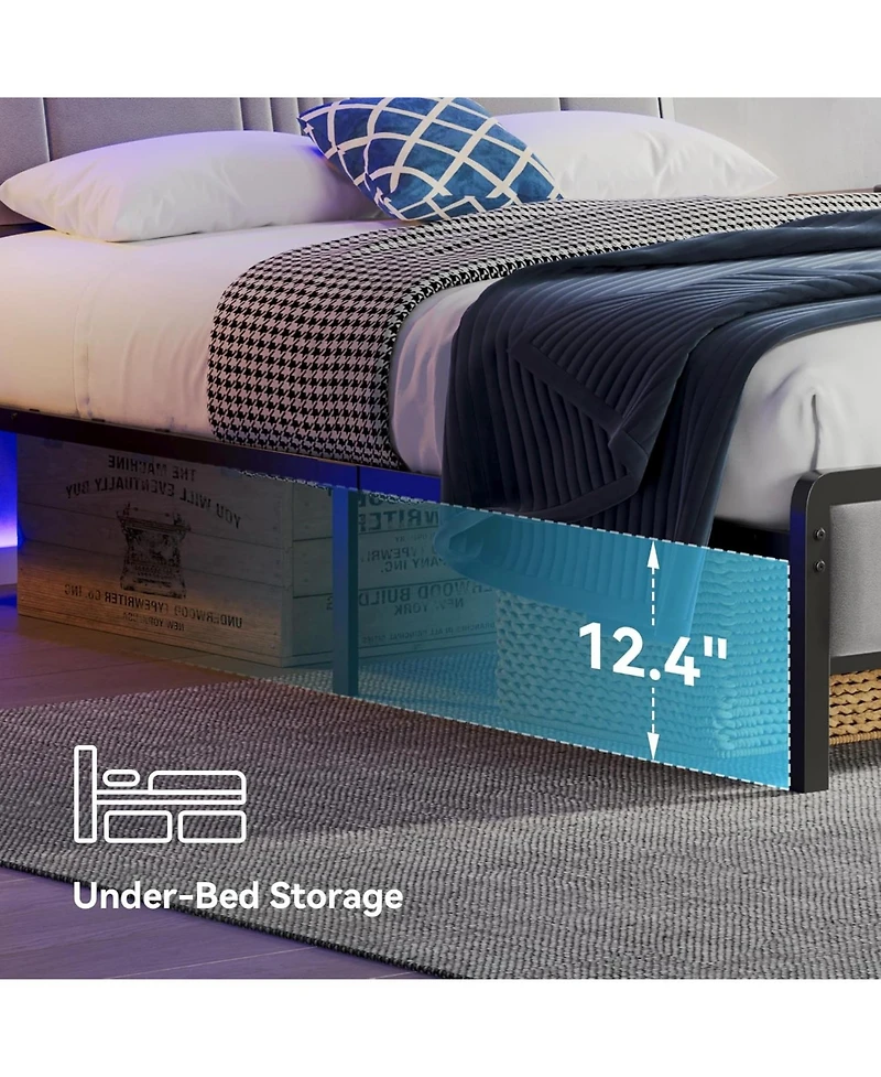 Sailvan Bed Frame, Metal Platform Bed with Headboard, Underbed Storage and Ergonomic Headboard for Support, No Box Spring Needed