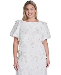 Jessica Howard Plus Bubble Short-Sleeve Boat Neck Sheath Dress