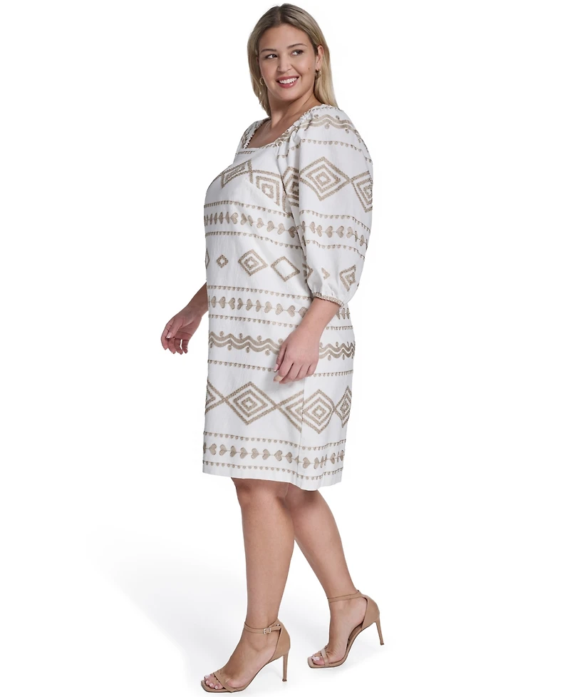 Jessica Howard Plus Balloon Sleeve Square Neck Shift Dress