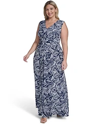 Jessica Howard Plus Sleeveless Tuck Front V-Neck Maxi Dress