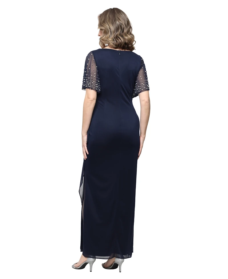 Alex Evenings Women's Embellished Flutter Sleeve Long Dress