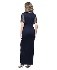 Alex Evenings Women's Embellished Flutter Sleeve Long Dress