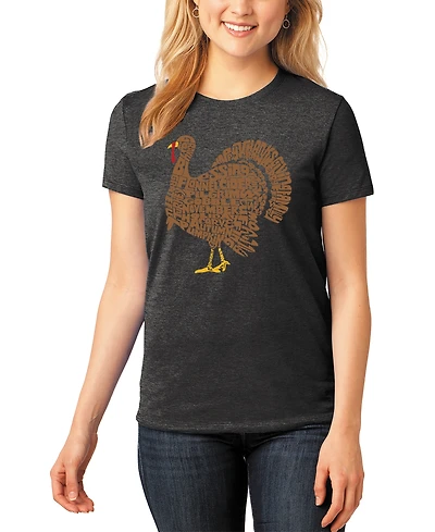 La Pop Art Women's Premium Blend Thankgiving Turkey Word T-Shirt
