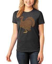 La Pop Art Women's Premium Blend Thankgiving Turkey Word T-Shirt