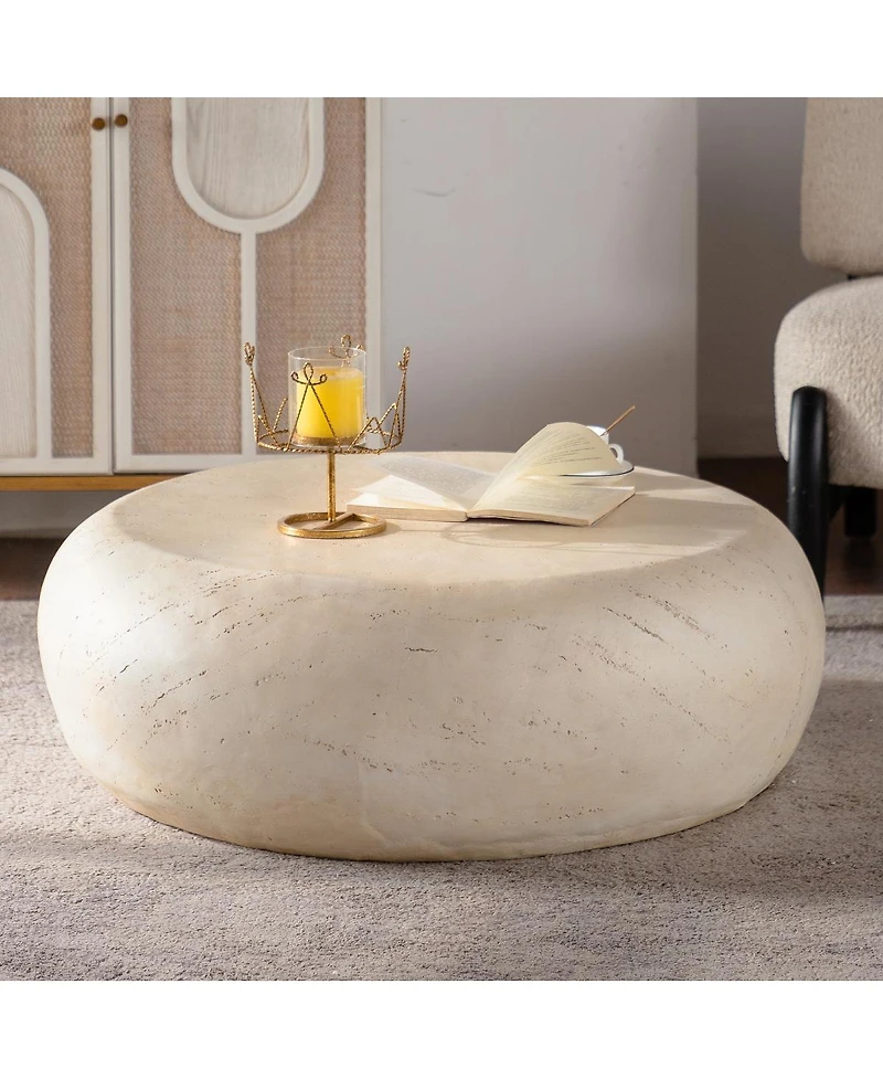 Streamdale Furniture Mid-Century Round Faux Stone Coffee Table for Living Room