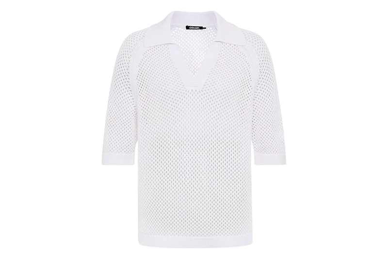 Olsen Women's Ajour Knit Polo Sweater