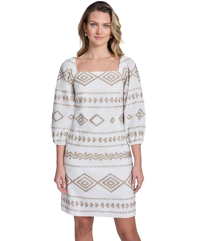 Jessica Howard Women's Square Neck Raglan Hi-Low Ballon-Sleeve Shift Dress