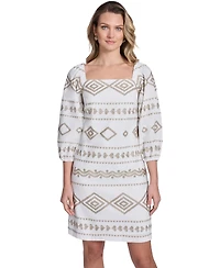 Jessica Howard Women's Square Neck Raglan Hi-Low Ballon-Sleeve Shift Dress