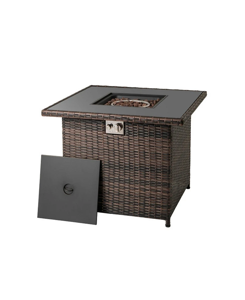 Gouun 32.5 in Square Propane Fire Pit Table 50000 Btu with Tempered Glass Top