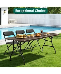 Decksplore 5 Foot Blow Molded Folding Table Foldable Portable Banquet Weather Resistant for Patio Camping Party Garage