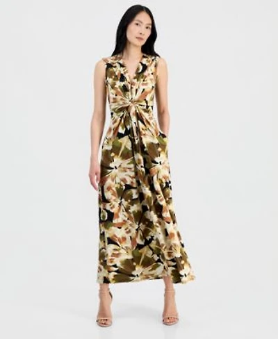 Anne Klein Womens Twist Front Sleeveless Maxi Dress