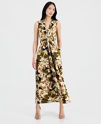 Anne Klein Womens Twist Front Sleeveless Maxi Dress