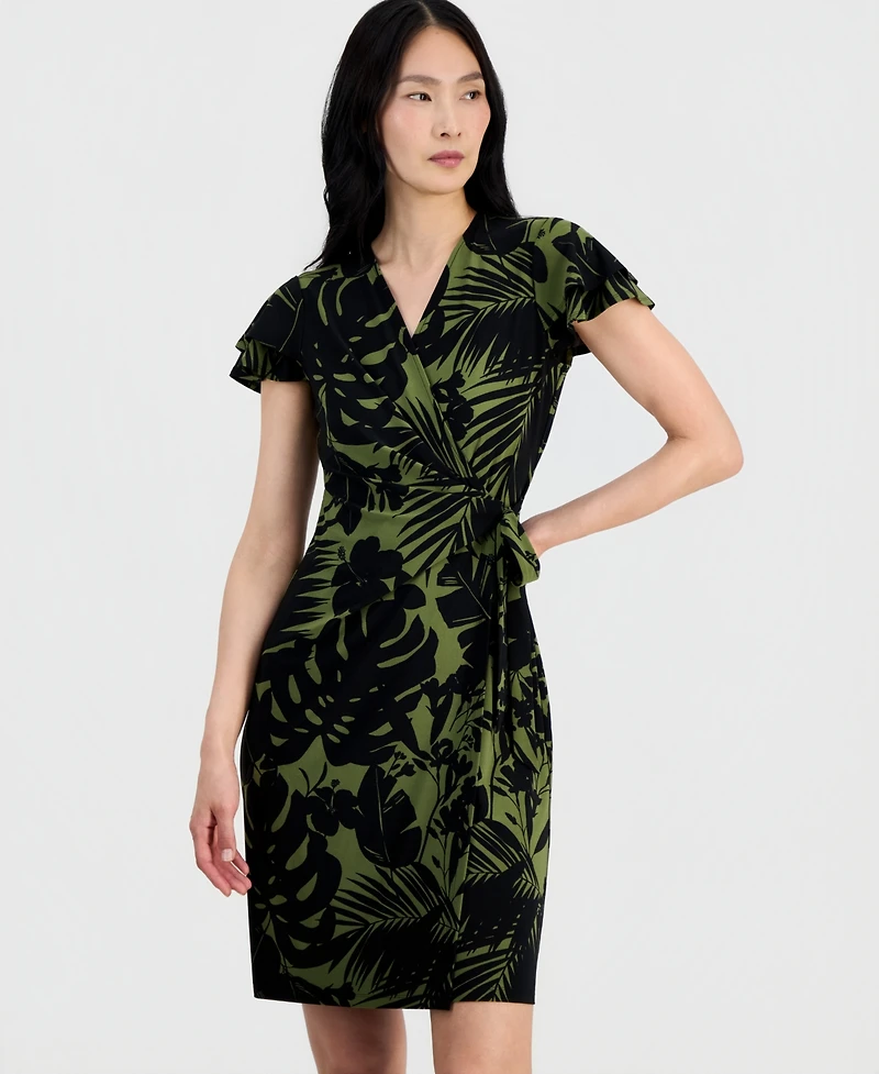 Anne Klein Women's V-Neck Flutter-Sleeve Sheath Wrap Dress