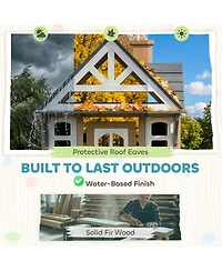 Qaba Outdoor Playhouse, Wooden Kids Playhouse with Dog Door, Cookware, Bell